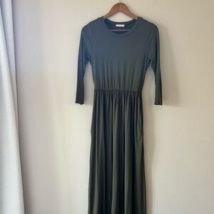 Reborn J Olive Green Maxi Dress 3/4 Length Sleeves